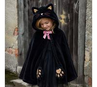 Cape De Chat Enfant En Velours Avec Capuche Et Queue Noir 4/6A