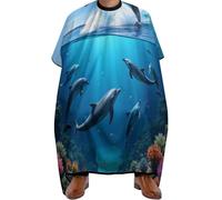 Cape de Cheveux Dauphin sautant dans les vagues de la mer bleue et du grand océan, Imperméable Tablier de Coiffure Portable Cape de Barbier pour Adultes Couper 140X168cm