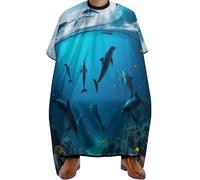 Cape de Cheveux Dauphin sautant dans les vagues de la mer bleue et du grand océan, Imperméable Tablier de Barbier Pliable Cape de Coupe de Cheveux pour Adolescents Salon 140X168cm