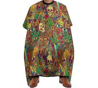 Cape De Coiffeur Art Coloré De Feuilles De Mauvaises Herbes Et De Crânes Imperméable Cape De Cheveux Salon Robe De Barbier Pour Barbiers Protection Du Vêtement 140X168Cm
