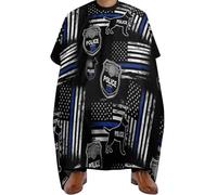 Cape De Coiffeur Drapeau Américain Thin Blue Line Avec Chien Policier Noir Imperméable Cape De Cheveux Antiadhésif Capes De Coupe Pour Protection Du Vêtement Coiffeurs 140X168Cm