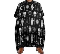 Cape De Coiffeur Halloween Gothique Corbeau Crâne Soleil Lune Noir Et Blanc Professionnelle Capes De Barbier Salon Cape De Cheveux Pour Protection Du Vêtement Unisexe 140X168Cm