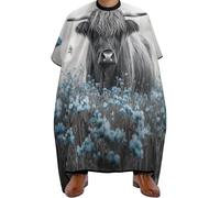Cape De Coiffeur Highland Cow In Blue Flowers Imperméable Capes De Coupe Antiadhésif Capes De Barbier Pour Unisexe Studio Et Maison 140X168Cm