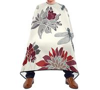 Cape De Coiffure Libellules Aux Fleurs Grises Et Rouges Barber Cape De Salon Professionnel Anti-Taches Perméable À L'Air Tablier De Barbier, Pour Femme, Le Dyeing, Adultes, 140x168cm