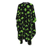 Cape De Coiffure Vaisseaux Spatiaux Extraterrestres Drôles Planète Verte Noire Cape De Salon De Coiffure Lavable Réglable Tablier De Barbier, Pour Femme, Le Dyeing, Adultes, 140x168cm