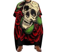 Cape de Coupe Crâne Rose Rouge Fleurs Serpent Art, nettoyage facile Capes de Coiffeur Unisexe Cape de Barbier pour Femmes Couper 140X168cm