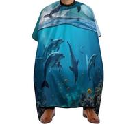 Cape de Coupe Dauphin sautant dans les vagues de la mer bleue et du grand océan, Imperméable Tablier de Coiffure Pliable Cape de Barbier pour Adolescents Adultes 140X168cm