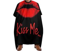 Cape de Coupe Imprimé lèvres noir et rouge Embrasse-moi, Professionnelle Capes de Salon de Coiffure Imperméable Cape de Cheveux pour Adultes Femmes 140X168cm