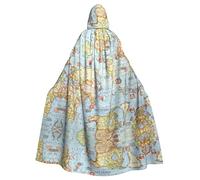 Cape de déguisement carte du monde pour homme adulte 150 cm, cape d'Halloween de sorcière, cape à capuche, costume de cosplay, robe unisexe