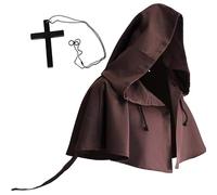 Cape de déguisement médiévale à capuche pour Halloween et femme - Cape avec croix, sorcière, vampire - Accessoire de fête, carnaval, mort - Unisexe - Marron