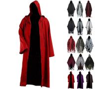 Cape de fantôme d'Halloween avec capuche - Costume de faucheuse effrayante pour adulte - Costume de cosplay pour homme et femme - Mariée fantôme effrayante - Déguisement de zombie vampire, 1-rouge