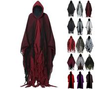 Cape de fantôme d'Halloween avec capuche - Costume de faucheuse effrayante pour adulte - Costume de cosplay pour homme et femme - Mariée fantôme effrayante - Déguisement de zombie vampire, 4-rouge