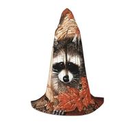Cape de magicien à capuche avec imprimé raton laveur en automne - Cape d'Halloween médiévale de la Renaissance pour cosplay, fête de Noël