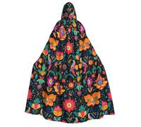 Cape de magicien à capuche pour homme et femme - Cape de vampire rétro dessinée à la main - Imprimé floral dessiné à la main - Costume d'Halloween - Noir