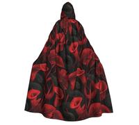 Cape de magicien à capuche unisexe gothique avec imprimé callas rouges, cape de vampire avec capuche, costume d'Halloween