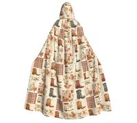 Cape de magicien avec capuche pour homme et femme - Bottes de cowboy à imprimé floral à carreaux - Cape de vampire à capuche - Costumes d'Halloween - Noir