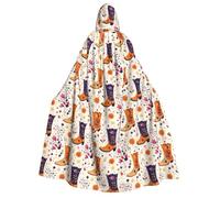 Cape de magicien avec capuche pour homme et femme - Bottes de cowboy à motif floral imprimé sorcière cape de vampire à capuche, costumes d'Halloween noir