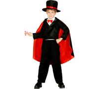 Cape de magicien Costume 19ème siècle Rouge Noir Veste Cylindre Carnaval Tours de magie Enfants Accessoires Magic Show Manteau Magicien, Taille : 140/146 Couleur : Noir