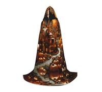 Cape de magicien d'Halloween imprimée Fantasy Pumpkin City L | Costume de fête à thème | Cape de cosplay pour adulte/jeune | Tailles S, M L