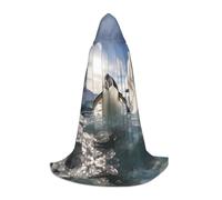 Cape de magicien d'Halloween imprimée pingouin | Costume de fête à thème | Cape de cosplay pour adulte/jeune | Tailles S, M, L