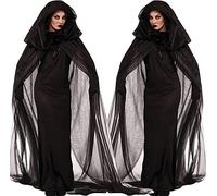 Cape de Mariée Cadavre Halloween Costume de Sorcière Femme Manteau à Capuchon Long de Diable Vampire Zombie Gothique Robe de Déguisement Halloween Accessoires d'Halloween Cosplay Mascarade Carnaval