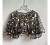 Cape de soirée à paillettes et perles pour femme avec influence rétro des années 1920 pour fête et mariage (noir + or)