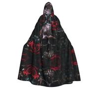 Cape de sorcière avec tête de mort et rose rouge pour Halloween, Noël, carnaval, cosplay, fête costumée