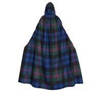 Cape de sorcière élégante à capuche pour Halloween, cosplay et carnaval Motif tartan écossais Bleu et vert