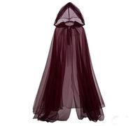 Cape De Sorcière Élégante pour Femme, Longue Cape À Capuche en Tulle pour Halloween, Costume De Cosplay Tendance pour Fête d'halloween, Événements sur Le Thème De La Mariée(Wine Red)