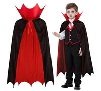 Cape de vampire avec col montant gothique, costume de vampire médiéval de luxe pour enfants, 100 cm, cape d'Halloween pour garçons et filles, cape Dracula pour carnaval, noir et rouge des deux côtés