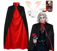 Cape de vampire d'Halloween pour adulte, 140 cm, cape de vampire bicolore avec col, costume dracula pour homme, costume d'Halloween pour homme, double cape, noir et rouge, pour carnaval, cosplay, fête