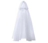Cape d'elfe avec capuche, longue cape de vampire en tulle transparent, robe gothique, fantôme, sorcière pour femme, costume d'Halloween à capuche pleine longueur (blanc)