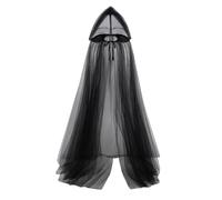 Cape d'elfe avec capuche, longue cape de vampire en tulle transparent, robe gothique, fantôme, sorcière pour femme, costume d'Halloween à capuche pleine longueur (noir)