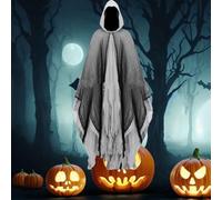 Cape d'Halloween à capuche, robe de magicien, médiévale, gothique, de la Renaissance - Costume de faucheuse effrayante pour costumade - Unisexe - Cape de fantôme effrayante avec capuche pour homme et