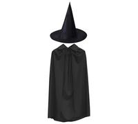 Cape d'Halloween, Cape noire,Cape de cosplay de 55 pouces avec chapeau de sorcière | Accessoires pour jeux de rôle, costumes d'Halloween pour adolescents et adultes, fêtes masquées, jeu