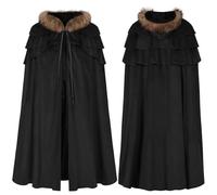 Cape d'Halloween pour homme - Cape à capuche noire pour homme - Longue cape avec fourrure synthétique - Cape Renaissance - Cape gothique - Costume médiéval - Pour adultes - Halloween