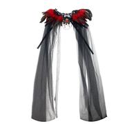 Cape en dentelle et plumes semi-faite à la main - Pierre précieuse incrustée - Maille légère - Robe de fête assortie - Cape de reine mystérieuse, Rouge, Medium