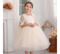 Cape en tulle à patchwork de dentelle couleur champagne, robe de princesse élégante, convient pour l'anniversaire des filles, les banquets, les bals de promo, les demoiselles d'honneur, les mariages, 