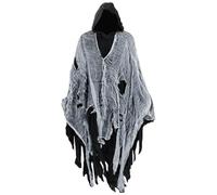 Cape Halloween Déchirée à Capuche Adulte Fantôme Démon Zombie Effrayant | Tissu gaze effilochée bords irréguliers trous pour apparence revenant spectral réaliste durant nuit horreur et animations