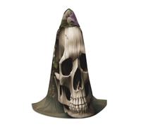 Cape longue à capuche avec capuche surdimensionnée pour adolescents et adolescents, motif tête de mort et fleurs, pour cosplay, fêtes costumées