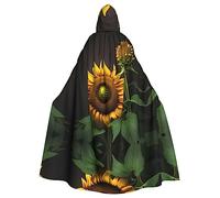 Cape longue à capuche tournesols dans les mauvaises herbes pour Noël, Halloween, cosplay, costumes de 150 cm, noir, taille unique