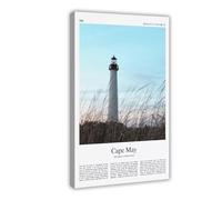 Cape May Impression sur toile avec photo de Cape May Real Photo Poster de voyage Cadeau New Jersey États-Unis États-Unis Voyage Minimal Impression sur toile Cadre 61 x 91,4 cm