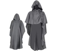 Cape médiévale 2025 - Costume de cosplay - Cape de moine avec capuche pour Halloween et jeux de rôle - Tenue polyvalente et confortable pour tous les costumes de héros Katsuki Bakugou Cosplay, gris