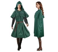 Cape médiévale 3 en 1 avec armure d'épaule et ceinture réglable - Cape à capuche - Vêtement de renaissance pour homme et femme - Costume polyvalent pour sorcière, pirate, cosplay (LARP, Hobbit