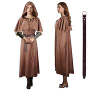 Cape médiévale 3 en 1 avec armure d'épaule et ceinture réglable - Cape à capuche - Vêtement de renaissance pour homme et femme - Costume polyvalent pour sorcière, pirate, cosplay (LARP, Hobbit