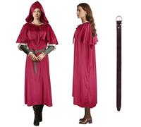Cape médiévale 3 en 1 avec armure d'épaule et ceinture réglable - Cape à capuche - Vêtement de renaissance pour homme et femme - Costume polyvalent pour sorcière, pirate, cosplay (LARP, Hobbit