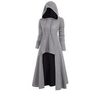 Cape médiévale à capuche pour femmes, grande taille, steampunk, gothique, Renaissance, manches longues, ourlet asymétrique, costume d'Halloween pour femmes, adultes, adolescentes et filles, gris, M