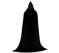 Cape noire avec capuche 51, 2 pouces pleine longueur unisexe en velours doré Cape de sorcière mystérieuse terreur vampire magicien robe pour hommes femmes cosplay Noël Halloween Costume M, noire