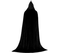 Cape noire avec capuche 66, 9 pouces pleine longueur unisexe en velours doré Cape de sorcière mystérieuse terreur vampire robe de magicien pour hommes femmes cosplay costume d'Halloween Noël XL, ca