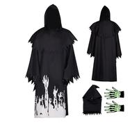 Cape noire avec capuche, costume d'Halloween Reaper | Cape d'Halloween pour , cape de la mort, costume de vacances effrayant doux et respirant pour Halloween, fêtes, cosplay, spectacles sur